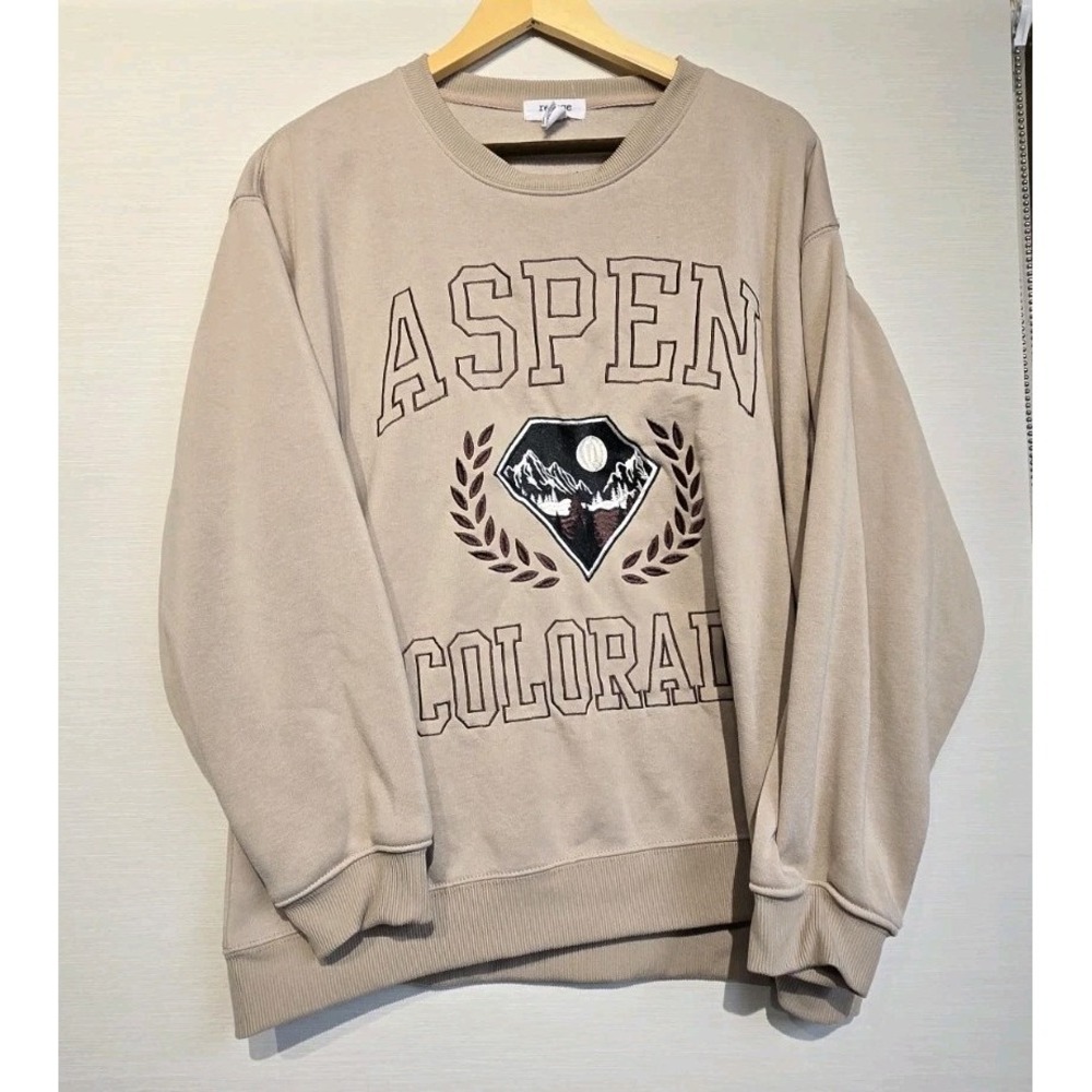 Refuge Athletics Pullover Sweater Aspen‎ Colorado Graphic Tan Size Large